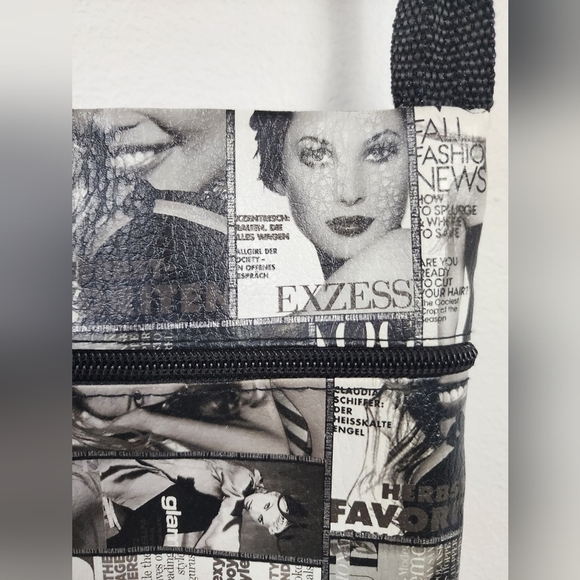 Vogue Print Black + White Women's Crossbody Bag Adjustable Strap - Picture 4 of 13
